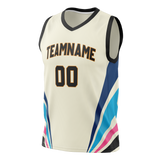 Custom Unisex Cream & Navy Blue Pattern Basketball Jersey BS0000600518