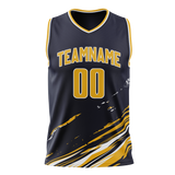 Custom Team Design Navy Blue & Yellow Colors Design Sports Basketball Jersey BS00IP051812