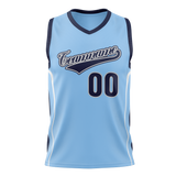 Custom Team Design Light Blue & Navy Blue Colors Design Sports Basketball Jersey BS00UJ032118