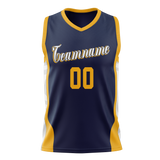 Custom Team Design Navy Blue & Gold Colors Design Sports Basketball Jersey BS00UJ041813