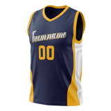 Custom Team Design Navy Blue & Gold Colors Design Sports Basketball Jersey BS00UJ041813