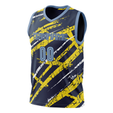 Custom Team Design Navy Blue & Yellow Colors Design Sports Basketball Jersey BS00VG081812