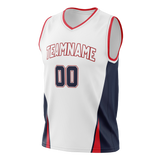 Custom Team Design White & Navy Blue Colors Design Sports Basketball Jersey BS00WW090218