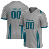 Custom Team Design Silver & Dark Aqua Colors Design Sports Football Jersey