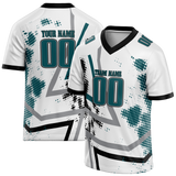 Custom Team Design White & Dark Aqua Colors Design Sports Football Jersey