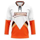 Custom Team Design White & Orange Colors Design Sports Hockey Jersey HK00EO010210
