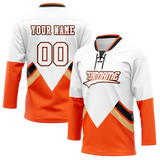 Custom Team Design White & Orange Colors Design Sports Hockey Jersey