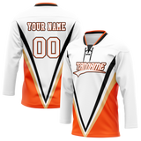 Custom Team Design White & Orange Colors Design Sports Hockey Jersey