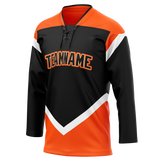 Custom Team Design Black & Orange Colors Design Sports Hockey Jersey HK00EO100110