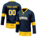 Custom Team Design Navy Blue & Yellow Colors Design Sports Hockey Jersey HK00BS031812