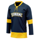 Custom Team Design Navy Blue & Yellow Colors Design Sports Hockey Jersey HK00BS031812