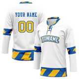 Custom Team Design White & Blue Colors Design Sports Hockey Jersey