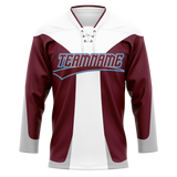 Custom Team Design White & Maroon Colors Design Sports Hockey Jersey HK00NYR040208