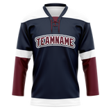 Custom Team Design Navy Blue & Maroon Colors Design Sports Hockey Jersey HK00CA071808