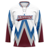 Custom Team Design White & Maroon Colors Design Sports Hockey Jersey HK00NYR080208