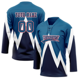 Custom Team Design Dark Aqua & Royal Blue Colors Design Sports Hockey Jersey