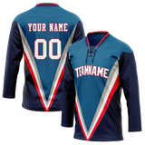 Custom Team Design Dark Aqua & Royal Blue Colors Design Sports Hockey Jersey