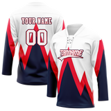 Custom Team Design White & Navy Blue Colors Design Sports Hockey Jersey