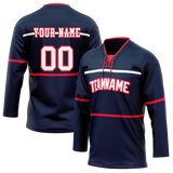 Custom Team Design Navy Blue & Red Colors Design Sports Hockey Jersey