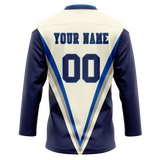 Custom Team Design Cream & Navy Blue Colors Design Sports Hockey Jersey HK00CBJ090518