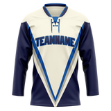 Custom Team Design Cream & Navy Blue Colors Design Sports Hockey Jersey HK00CBJ090518