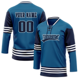 Custom Team Design Light Blue & Navy Blue Colors Design Sports Hockey Jersey