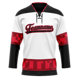 Custom Team Design White & Red Colors Design Sports Hockey Jersey HK00SK080209