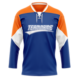 Custom Team Design Blue & Light Orange Colors Design Sports Hockey Jersey HK00EO052011