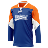 Custom Team Design Blue & Light Orange Colors Design Sports Hockey Jersey HK00EO052011