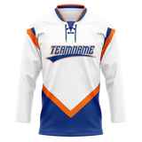 Custom Team Design White & Royal Blue Colors Design Sports Hockey Jersey HK00EO090219