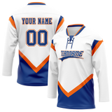 Custom Team Design White & Royal Blue Colors Design Sports Hockey Jersey