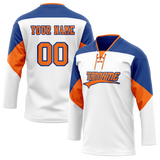 Custom Team Design White & Royal Blue Colors Design Sports Hockey Jersey