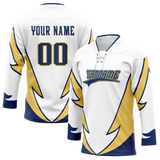 Custom Team Design White & Royal Blue Colors Design Sports Hockey Jersey