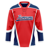 Custom Team Design Red & Navy Blue Colors Design Sports Hockey Jersey HK00FP070918