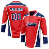 Custom Team Design Red & Navy Blue Colors Design Sports Hockey Jersey HK00AC070918