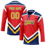 Custom Team Design Red & Navy Blue Colors Design Sports Hockey Jersey HK00FP090918