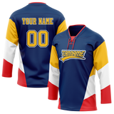 Custom Team Design Navy Blue & White Colors Design Sports Hockey Jersey