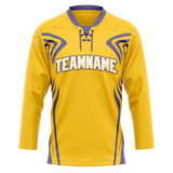 Custom Team Design Yellow & Light Purple Colors Design Sports Hockey Jersey HK00LAK031224