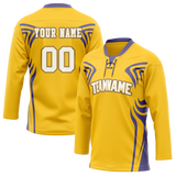 Custom Team Design Yellow & Light Purple Colors Design Sports Hockey Jersey HK00LAK031224