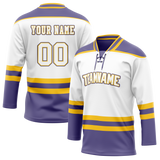 Custom Team Design White & Light Purple Colors Design Sports Hockey Jersey