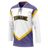 Custom Team Design White & Light Purple Colors Design Sports Hockey Jersey HK00MC100224