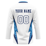 Custom Team Design White & Light Blue Colors Design Sports Hockey Jersey HK00MC010221