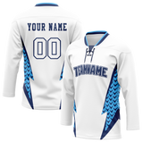 Custom Team Design White & Light Blue Colors Design Sports Hockey Jersey