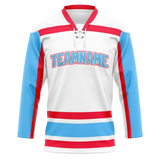 Custom Team Design White & Light Blue Colors Design Sports Hockey Jersey HK00MC040221