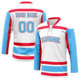 Custom Team Design White & Light Blue Colors Design Sports Hockey Jersey