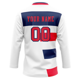 Custom Team Design White & Navy Blue Colors Design Sports Hockey Jersey HK00MC070218