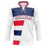 Custom Team Design White & Navy Blue Colors Design Sports Hockey Jersey HK00CA070218