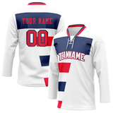 Custom Team Design White & Navy Blue Colors Design Sports Hockey Jersey HK00CA070218