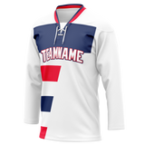 Custom Team Design White & Navy Blue Colors Design Sports Hockey Jersey HK00CA070218