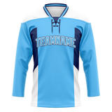 Custom Team Design Light Blue & White Colors Design Sports Hockey Jersey HK00MC082102